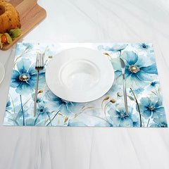 Lofaris Elegant Blue Ink Floral Vintage Set Of 4 Placemats