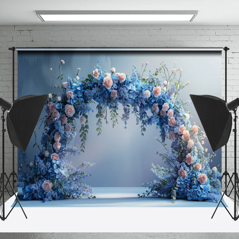 Lofaris Elegant Blue Pink Arch Floral Wedding Photo Backdrop