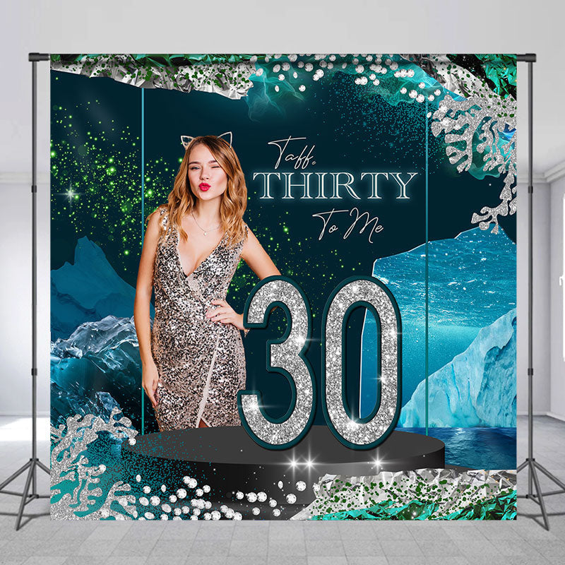 Lofaris Elegant Blue Silver Custom 30th Birthday Backdrop