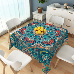 Lofaris Elegant Boho Minority Prints Cyan Square Tablecloth