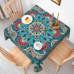 Lofaris Elegant Boho Minority Prints Cyan Square Tablecloth