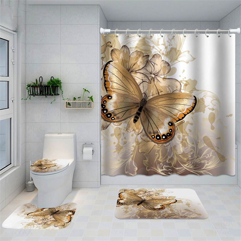 Elegant Brown Butterfly Bathroom Shower Curtain - Lofaris