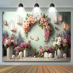 Lofaris Elegant Butterfly Floral Green Wall Photo Backdrop