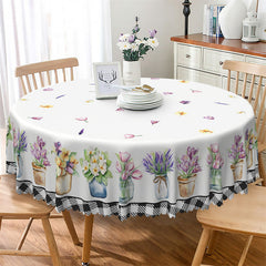 Lofaris Elegant Floral Vase Plaid Edge Round Tablecloth