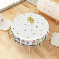 Lofaris Elegant Floral Vase Plaid Edge Round Tablecloth