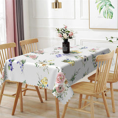 Lofaris Elegant Floral White Dining Rectangle Tablecloth