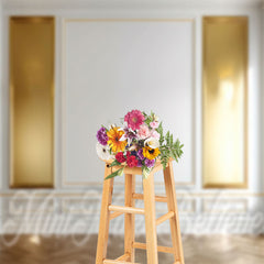 Lofaris Elegant Gold And White Wall Floor Photo Backdrop