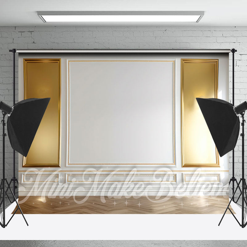 Lofaris Elegant Gold And White Wall Floor Photo Backdrop