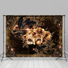 Lofaris Elegant Gold Shining Floral Backdrop For Mask Party