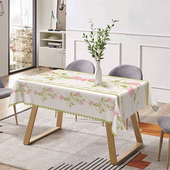 Lofaris Elegant Green Pink Flowers Line Rectangle Tablecloth