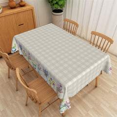 Lofaris Elegant Grey Plaid And Flower Rectangle Tablecloth