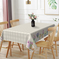 Lofaris Elegant Grey Plaid And Flower Rectangle Tablecloth