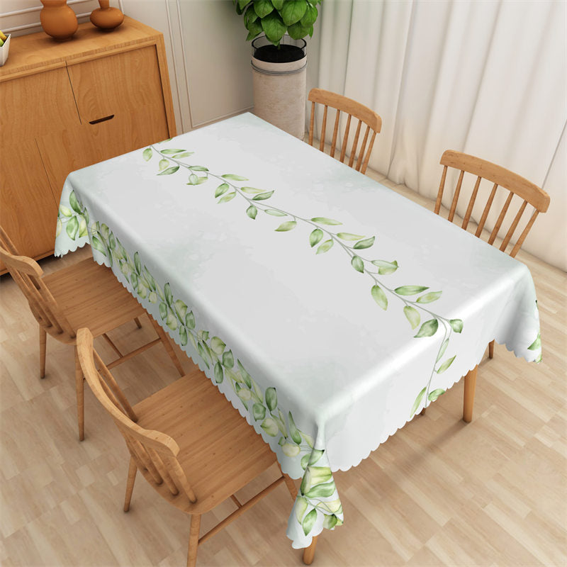 Lofaris Elegant Leaves Fringe Branch White Dining Tablecloth