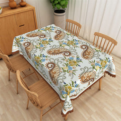 Lofaris Elegant Paisley?Floral?Blue Brown Edge Tablecloth