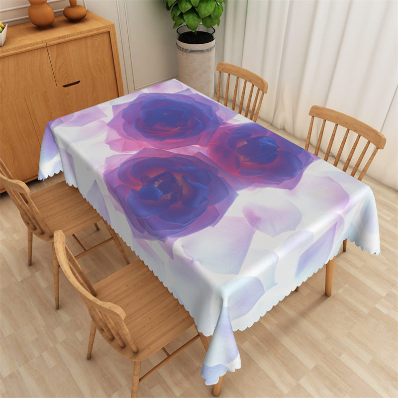 Lofaris Elegant Purple Blooming Rose Floral White Tablecloth