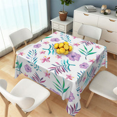 Lofaris Elegant Purple Floral Plants White Square Tablecloth