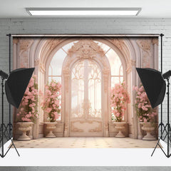 Lofaris Elegant Relief Door Pink Flower Sunshine Backdrop