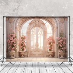 Lofaris Elegant Relief Door Pink Flower Sunshine Backdrop