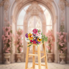 Lofaris Elegant Relief Door Pink Flower Sunshine Backdrop