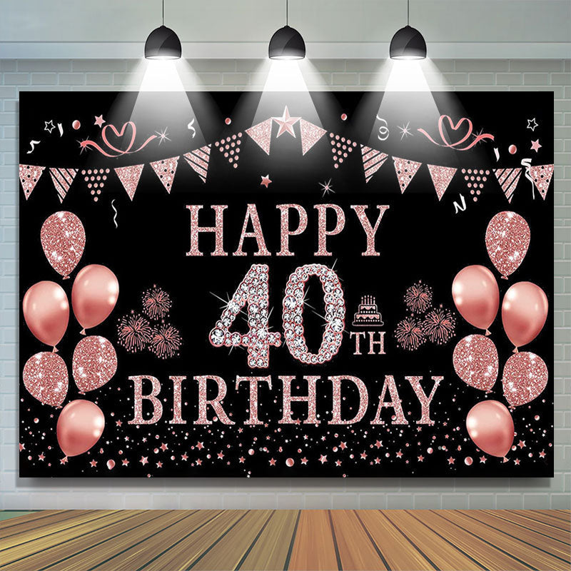 Lofaris Elegant Rose Gold Sparkling 40th Birthday Backdrop