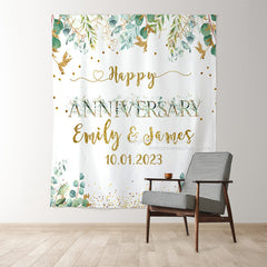 Lofaris Elegant Simple Leaves Happy Anniversary Backdrop