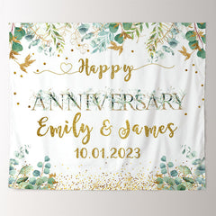 Lofaris Elegant Simple Leaves Happy Anniversary Backdrop