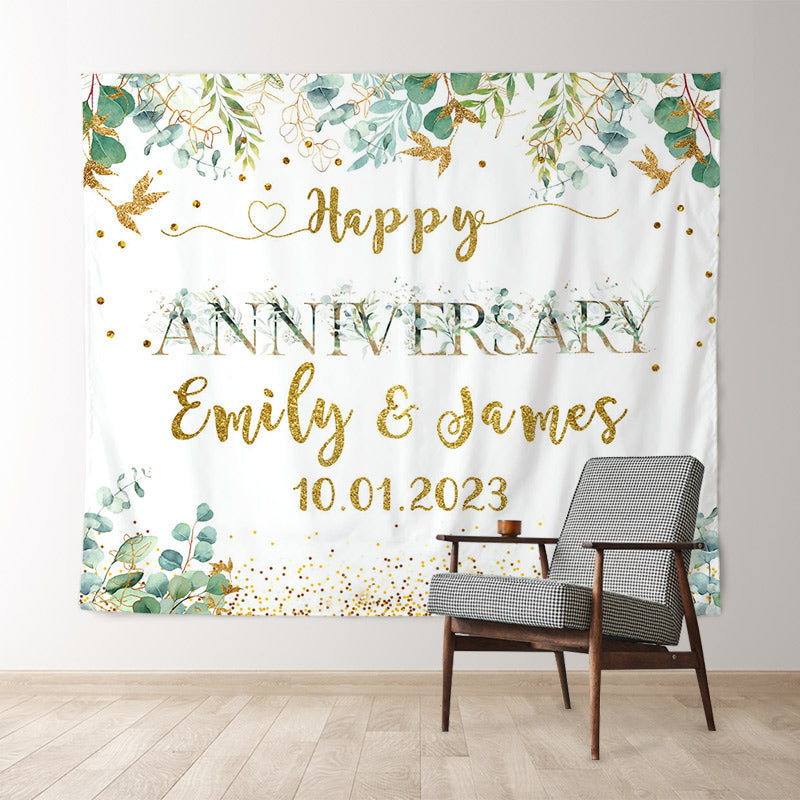 Lofaris Elegant Simple Leaves Happy Anniversary Backdrop