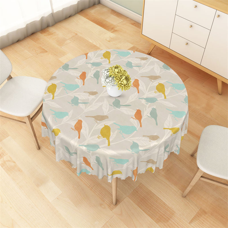 Lofaris Elegant Sparrows Leaves Pattern Round Tablecloth