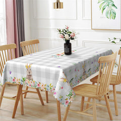 Lofaris Elegant Spring Floral Bunny Gary Plaid Tablecloth