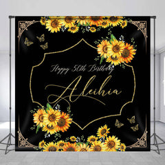 Lofaris Elegant Sunflower Black Custom 50th Birthday Backdrop