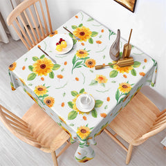 Lofaris Elegant Sunflower Pattern White Square Tablecloth