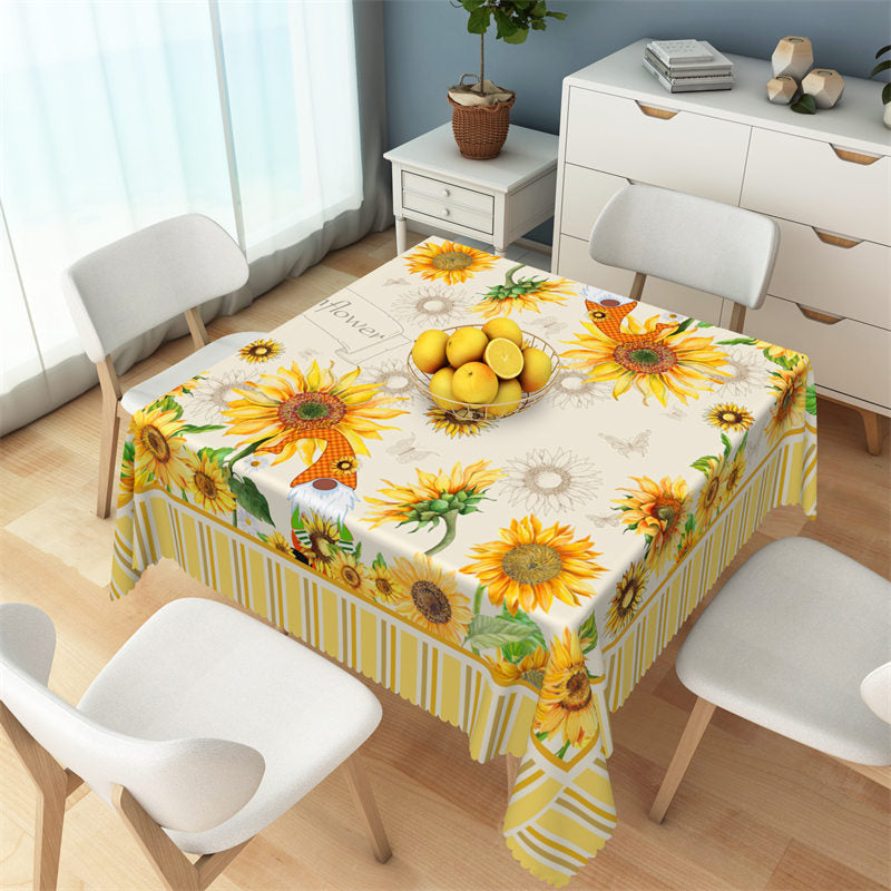 Lofaris Elegant Sunflowers Pattern Yellow Square Tablecloth