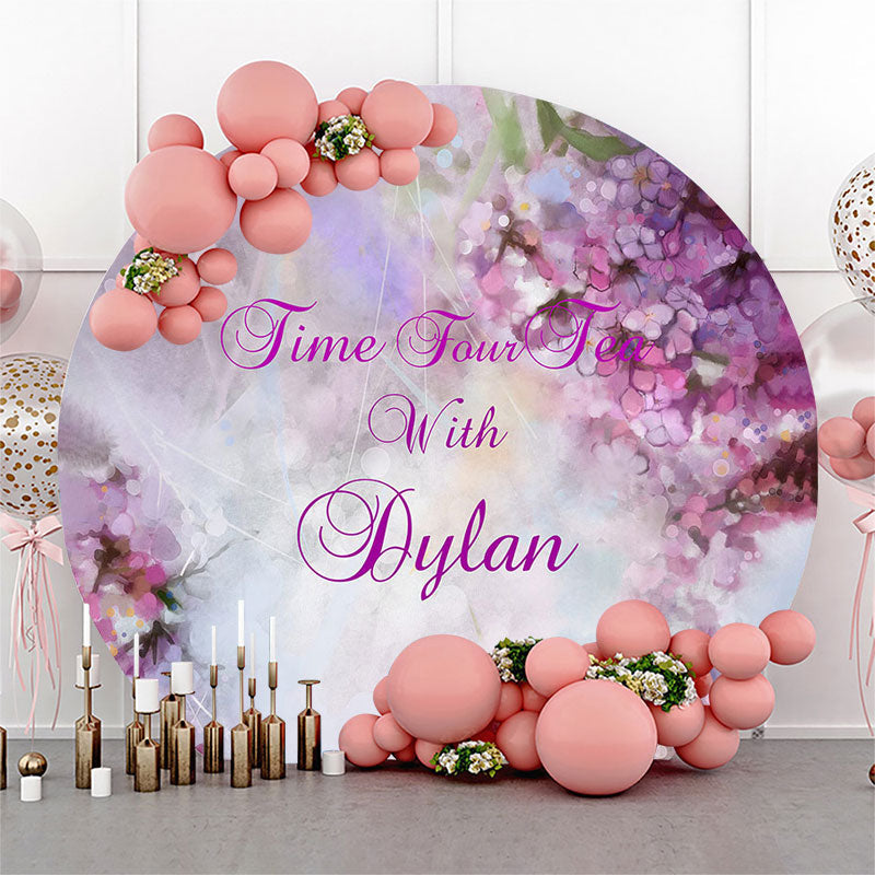 Lofaris Elegant Time Four Tea Purple Floral Circle Backdrop