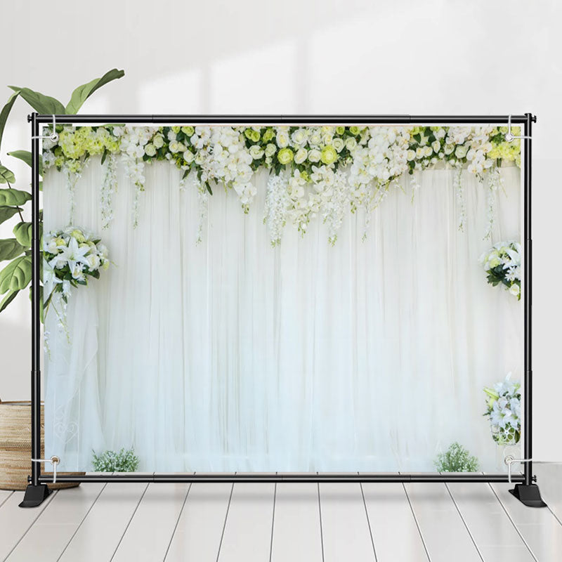 Lofaris Elegant White Curtain And Flowers Weddiing Backdrop