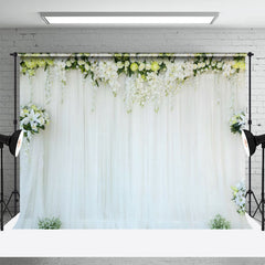 Lofaris Elegant White Curtain And Flowers Weddiing Backdrop