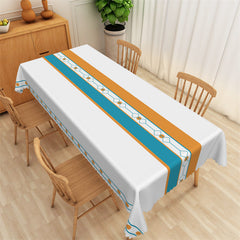 Lofaris Elegant White Cyan And Orange Line Dining Tablecloth