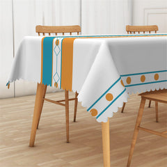 Lofaris Elegant White Cyan And Orange Line Dining Tablecloth