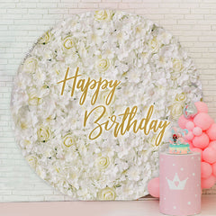 Lofaris Elegant White Floral Circle Happy Birthday Backdrop