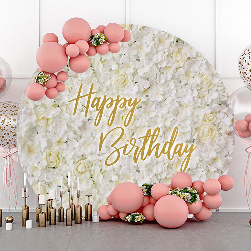 Lofaris Elegant White Floral Circle Happy Birthday Backdrop