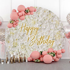 Lofaris Elegant White Floral Circle Happy Birthday Backdrop