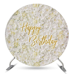 Lofaris Elegant White Floral Circle Happy Birthday Backdrop