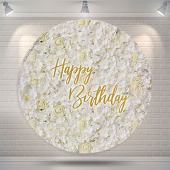 Lofaris Elegant White Floral Circle Happy Birthday Backdrop