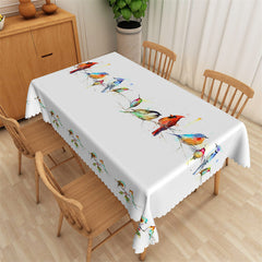 Lofaris Elegant White Watercolor Birds Rectangle Tablecloth