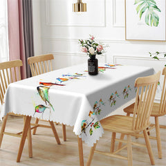 Lofaris Elegant White Watercolor Birds Rectangle Tablecloth