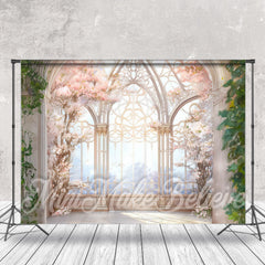 Lofaris Elegant Window Pink Floral Wedding Photo Backdrop