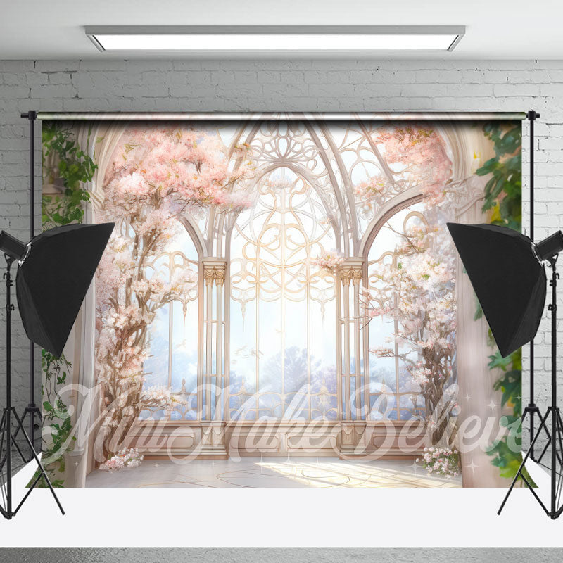 Lofaris Elegant Window Pink Floral Wedding Photo Backdrop