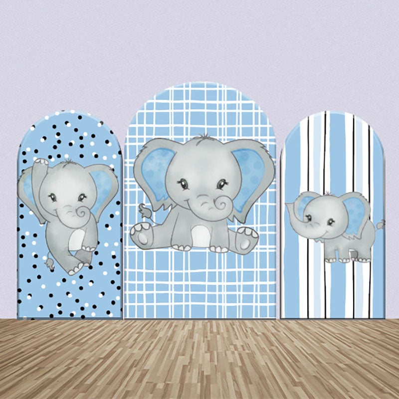 Lofaris Elephant Blue Plaid Stripe Dots Arch Backdrop Kit