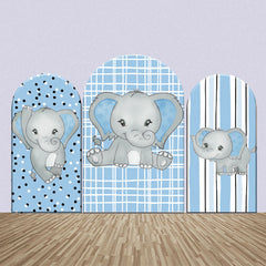 Lofaris Elephant Blue Plaid Stripe Dots Arch Backdrop Kit