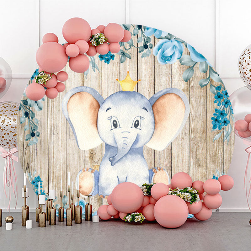 Lofaris Elephant Boy Wooden Baby Shower Round Backdrop