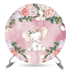 Lofaris Elephant Floral Girls Baby Shower Round Backdrop